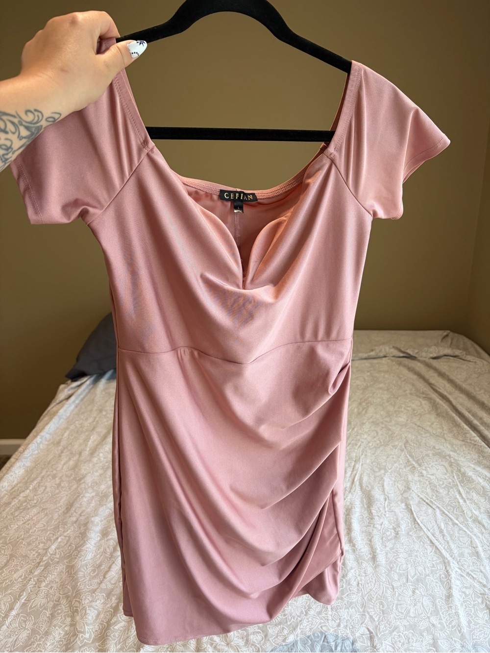 Dusty Pink Draped Scoop Neck Dress Size Large Like New Pale Pink